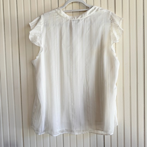Calvin Klein White Stripe Ruffle Lightweight Sleeveless blouse - Picture 2 of 8